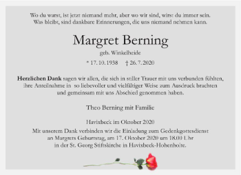 Anzeige von Margret Berning von Westfälische Nachrichten