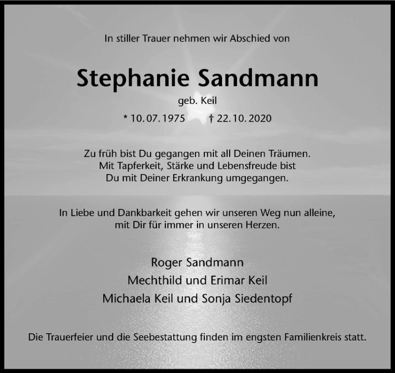  Traueranzeige für Stephanie Sandmann vom 24.10.2020 aus Westfälische Nachrichten