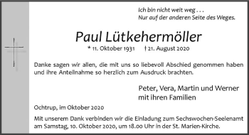 Anzeige von Paul Lütkehermöller von Westfälische Nachrichten