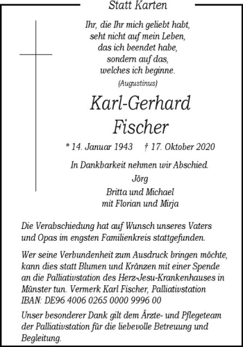 Anzeige von Karl-Gerhard Fischer von Westfälische Nachrichten