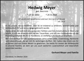 Anzeige von Hedwig Meyer von Westfälische Nachrichten