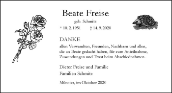 Anzeige von Beate Freise von Westfälische Nachrichten