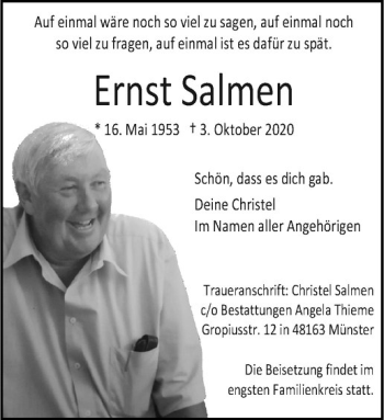 Anzeige von Ernst Salmen von Westfälische Nachrichten