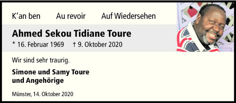  Traueranzeige für Ahmed Sekou Tidiane Toure vom 14.10.2020 aus Westfälische Nachrichten