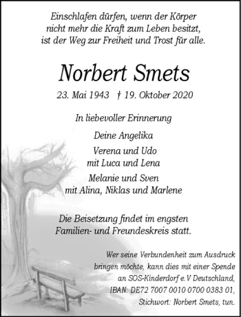 Anzeige von Norbert Smets von Westfälische Nachrichten