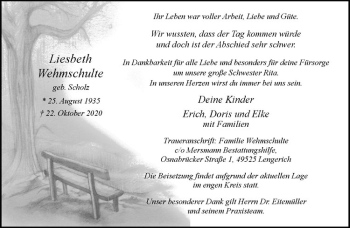 Anzeige von Liesbeth Wehmschulte von Westfälische Nachrichten