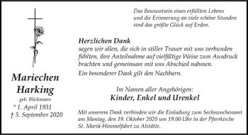 Anzeige von Mariechen Harking von Westfälische Nachrichten