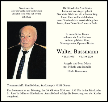Anzeige von Walter Bussmann von Westfälische Nachrichten