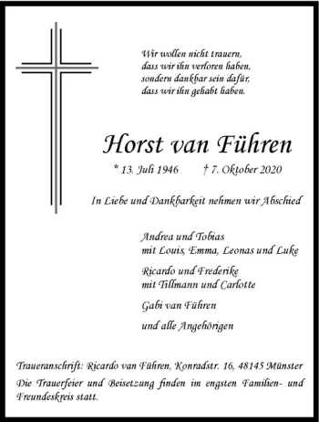 Anzeige von Horst van Führen von Westfälische Nachrichten