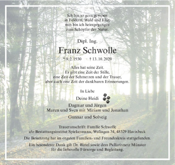 Anzeige von Franz Schwolle von Westfälische Nachrichten