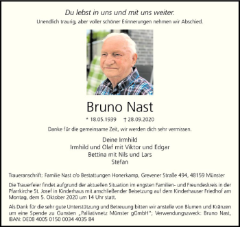 Anzeige von Bruno Nast von Westfälische Nachrichten