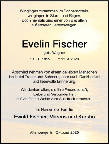 Anzeige von Evelin Fischer von Westfälische Nachrichten
