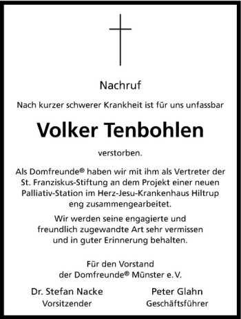 Anzeige von Volker Tenbohlen von Westfälische Nachrichten