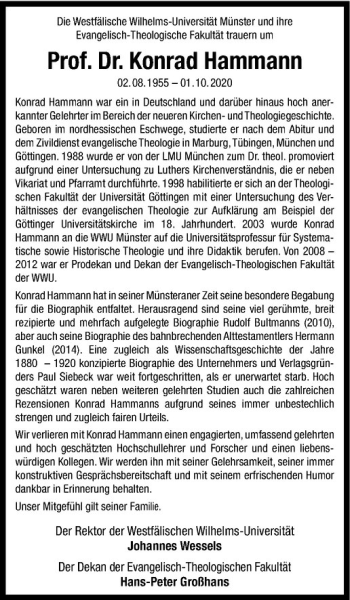 Anzeige von Konrad Hammann von Westfälische Nachrichten