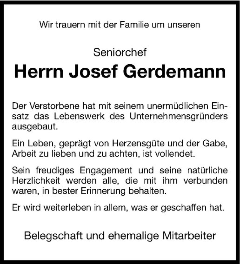  Traueranzeige für Josef Gerdemann vom 20.10.2020 aus Westfälische Nachrichten