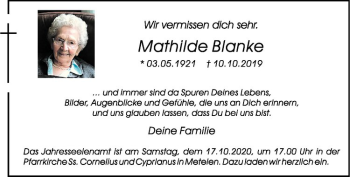 Anzeige von Mathilde Blanke von Westfälische Nachrichten