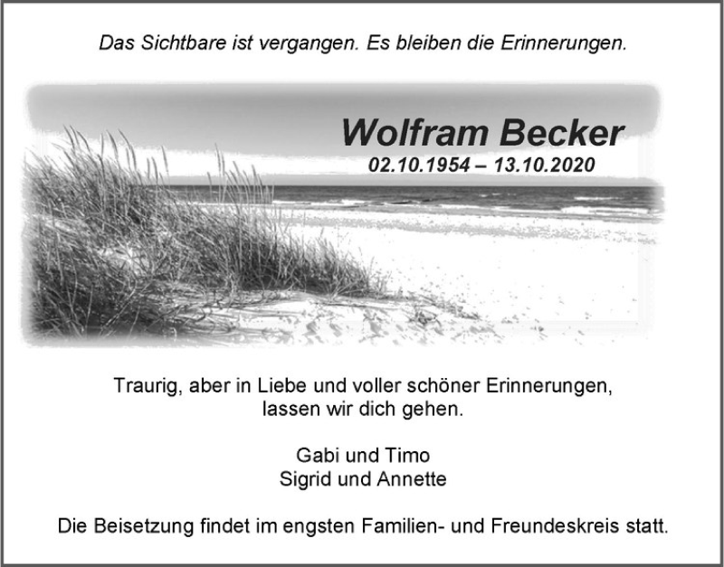  Traueranzeige für Wolfram Becker vom 21.10.2020 aus Westfälische Nachrichten
