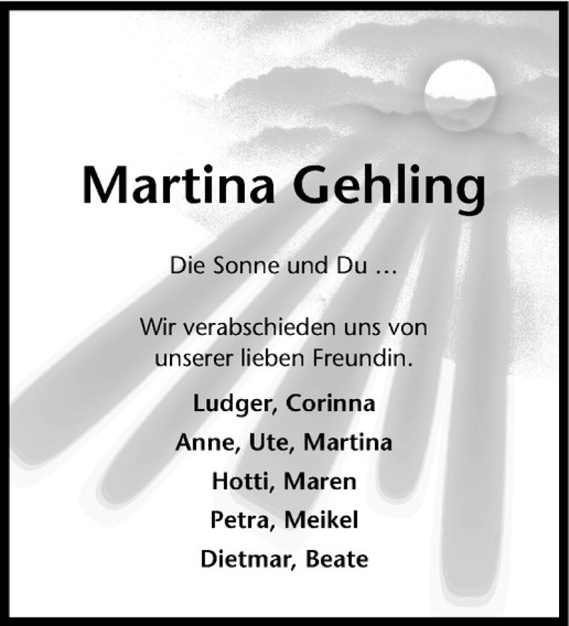  Traueranzeige für Martina Gehling vom 10.10.2020 aus Westfälische Nachrichten