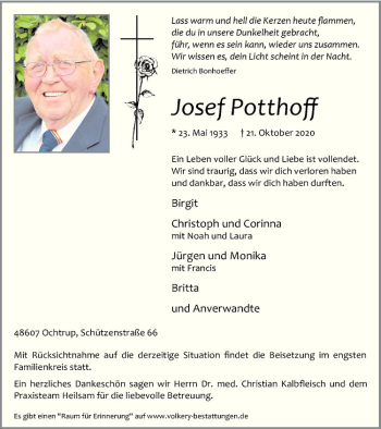 Anzeige von Josef Potthoff von Westfälische Nachrichten