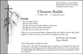 Anzeige von Clemens Budde von Westfälische Nachrichten