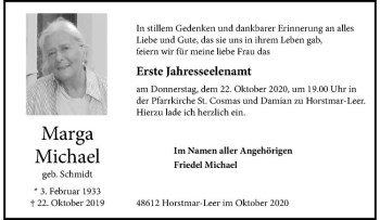 Anzeige von Marga Michael von Westfälische Nachrichten