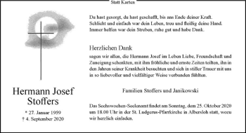 Anzeige von Hermann Josef Stoffers von Westfälische Nachrichten