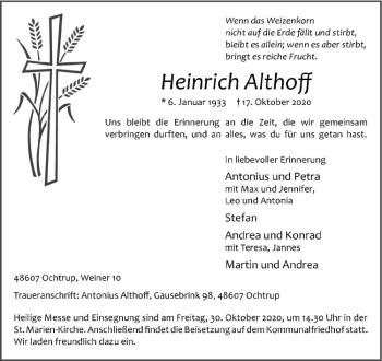 Anzeige von Heinrich Althoff von Westfälische Nachrichten