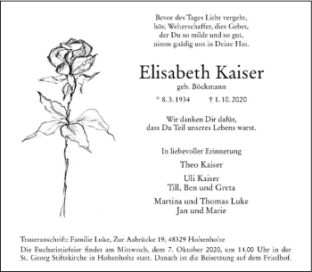 Anzeige von Elisabeth Kaiser von Westfälische Nachrichten