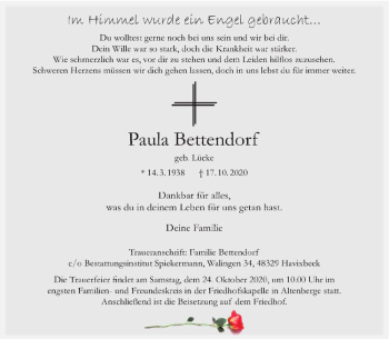 Anzeige von Paula Bettendorf von Westfälische Nachrichten