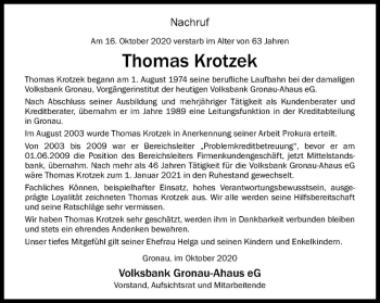 Anzeige von Thomas Krotzek von Westfälische Nachrichten
