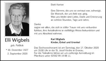 Anzeige von Elli Wigbels von Westfälische Nachrichten