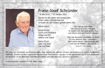 Anzeige von Franz-Josef Schründer von Westfälische Nachrichten