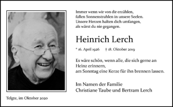 Anzeige von Heinrich Lerch von Westfälische Nachrichten