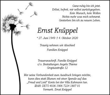 Anzeige von Ernst Knüppel von Westfälische Nachrichten