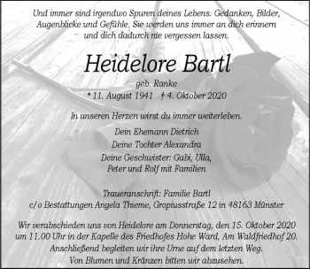 Anzeige von Heidelore Bartl von Westfälische Nachrichten