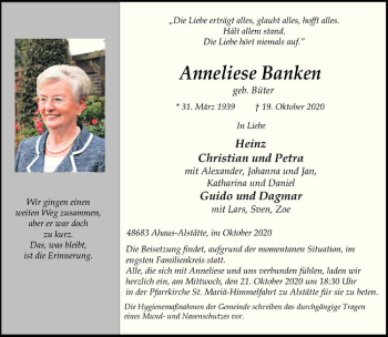 Anzeige von Anneliese Banken von Westfälische Nachrichten