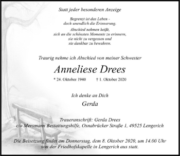 Anzeige von Anneliese Drees von Westfälische Nachrichten