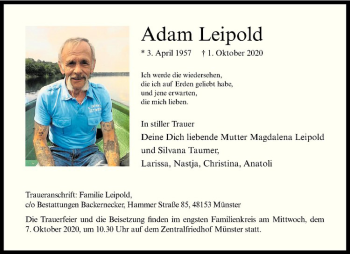 Anzeige von Adam Leipold von Westfälische Nachrichten