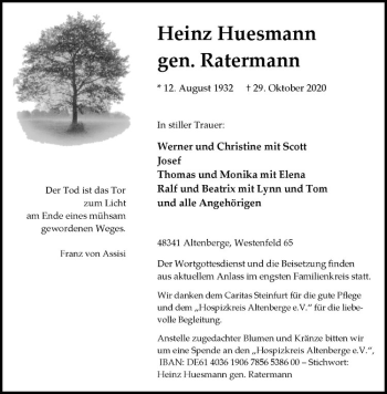 Anzeige von Heinz Huesmann von Westfälische Nachrichten