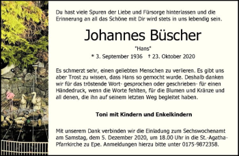 Anzeige von Johannes Büscher von Westfälische Nachrichten