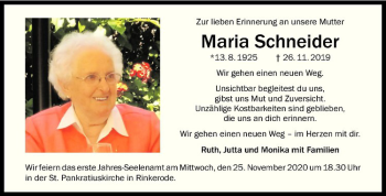 Anzeige von Maria Schneider von Westfälische Nachrichten