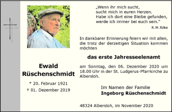Anzeige von Ewald Rüschenschmidt von Westfälische Nachrichten