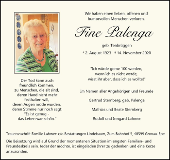 Anzeige von Fine Palenga von Westfälische Nachrichten