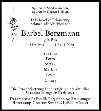 Anzeige von Bärbel Bergmann von Westfälische Nachrichten