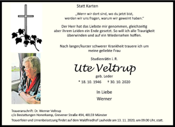 Anzeige von Ute Veltrup von Westfälische Nachrichten