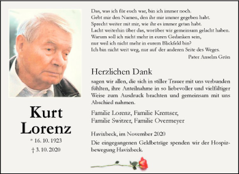 Anzeige von Kurt Lorenz von Westfälische Nachrichten