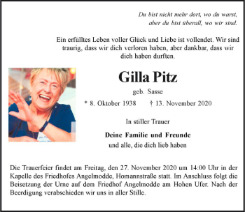 Anzeige von Gilla Pitz von Westfälische Nachrichten