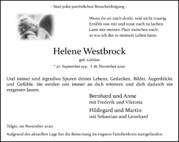Anzeige von Helene Westbrock von Westfälische Nachrichten