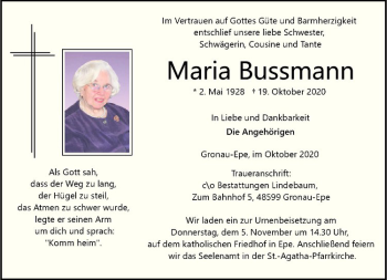 Anzeige von Maria Bussmann von Westfälische Nachrichten