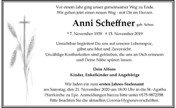 Anzeige von Anni Scheffner von Westfälische Nachrichten